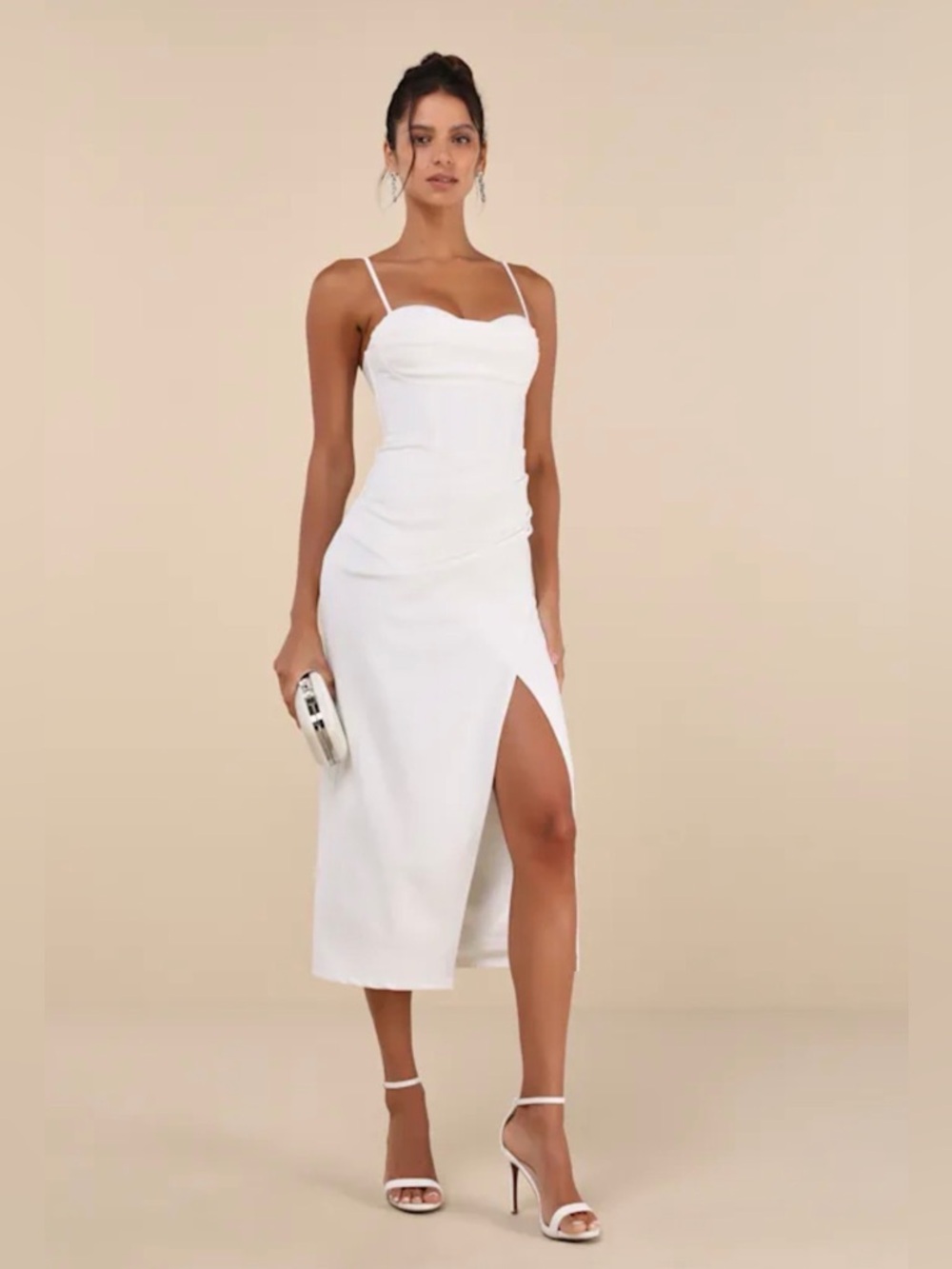 NWT Lulu's White Bustier Midi Dress with Side Slit Large